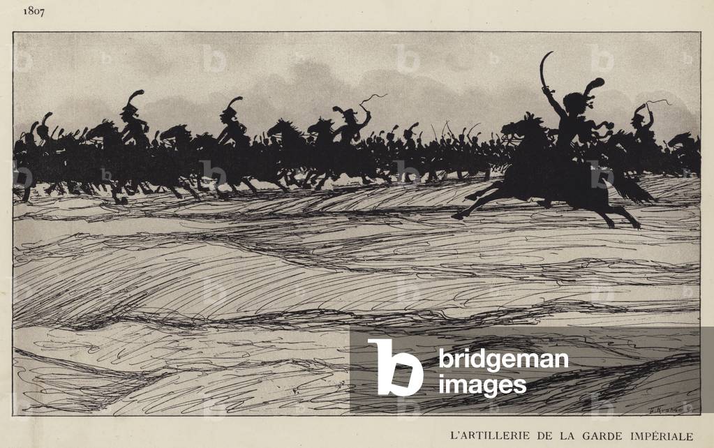 L'Artillerie De La Garde Imperiale Prenant Position A La Bataille D'Eylau, 1807 (colour litho)