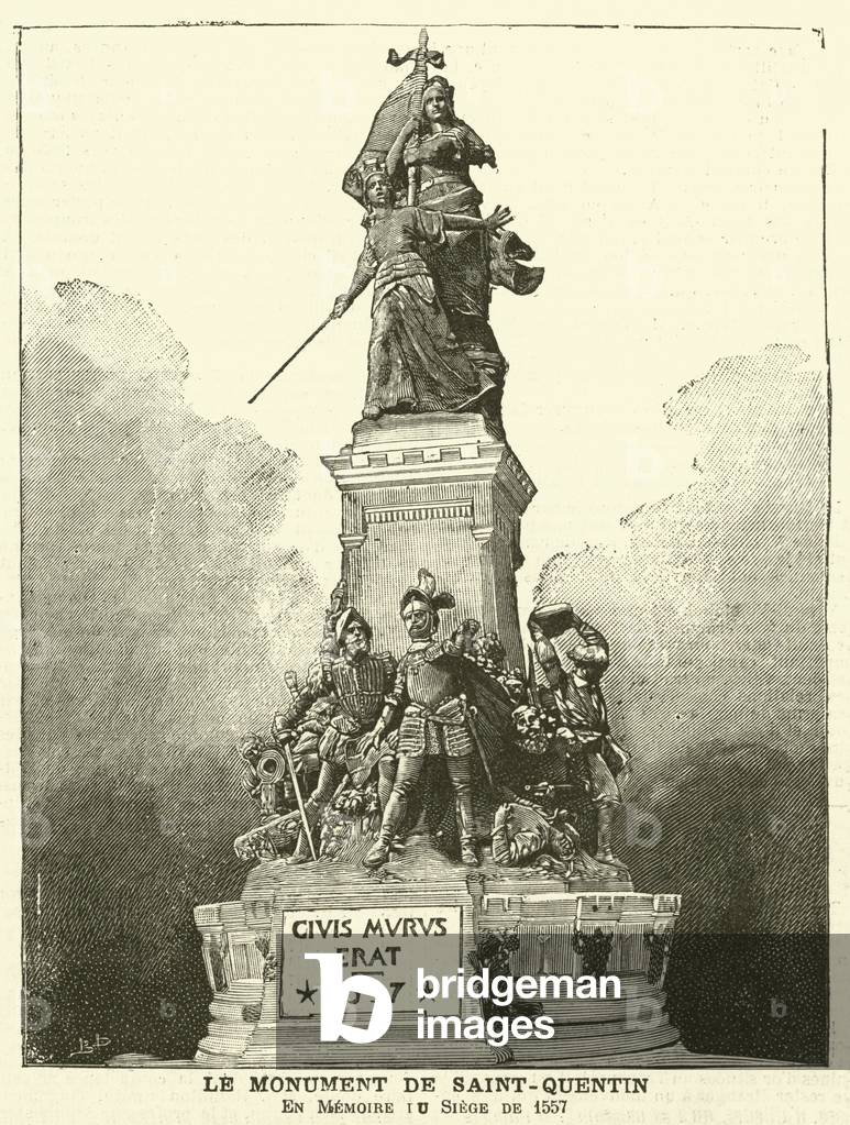 Monument commemorating the Battle of Saint-Quentin, 1557 (engraving)
