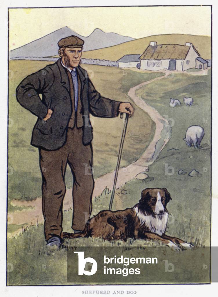 Shepherd and Dog (colour litho)