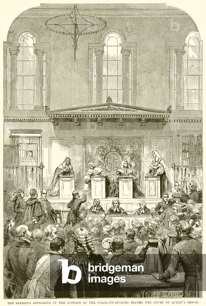 The Sheriffs appearing in the Custody of the Serjeant-at-Arms before Court of Queen's Bench (engraving)