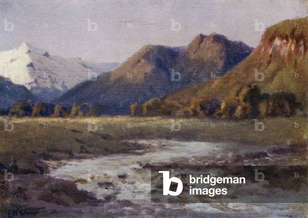 The flats lying between the Plateau Heights, Southern Andes (colour litho)