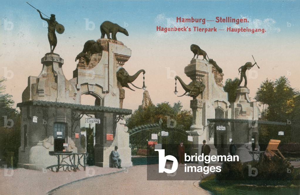 Hamburg - Stellingen. Main entrance to the Tierpark Hagenbeck. Postcard sent in 1913.