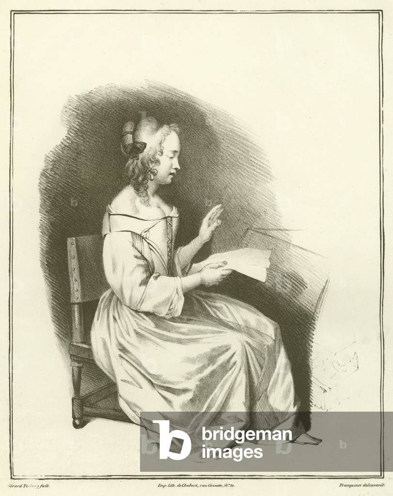 Woman reading a letter (engraving)