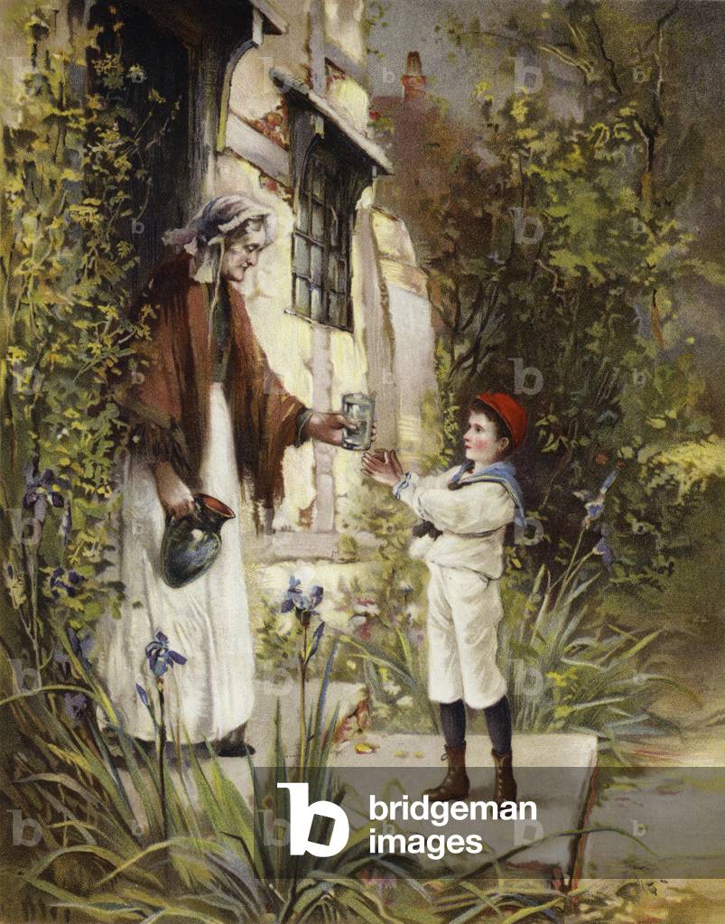 A Kindly Cottager (colour litho)