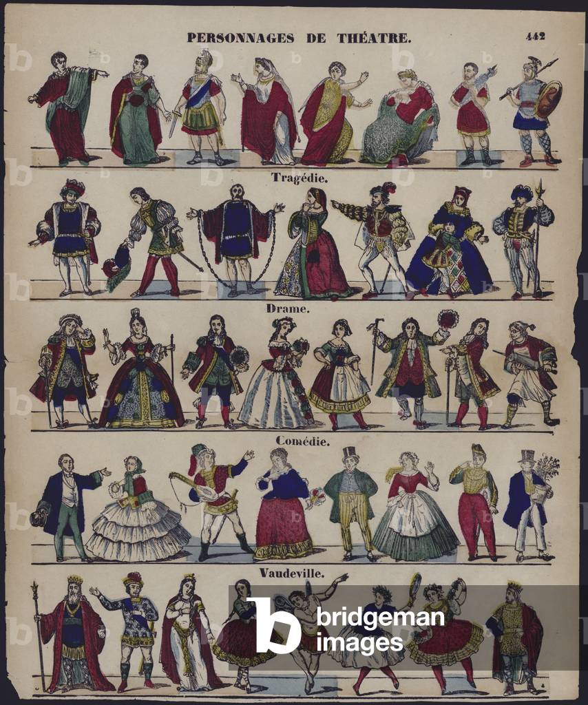 Personnages de theatre (coloured engraving)