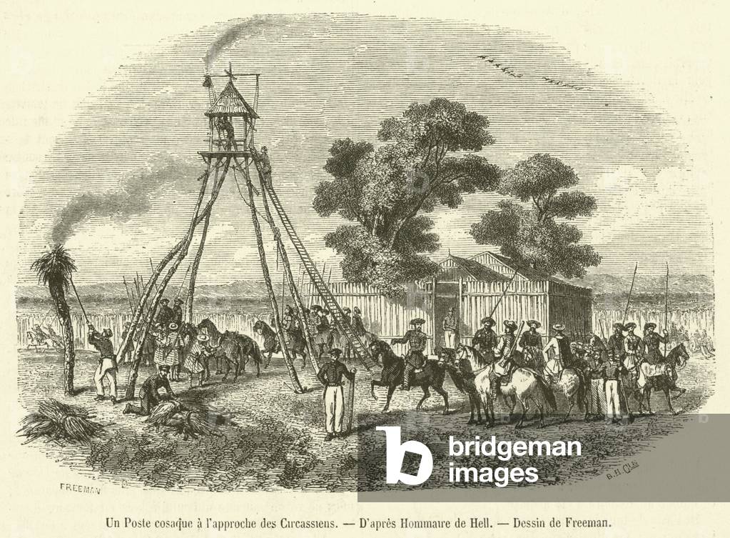 Un Poste cosaque a l'approche des Circassiens (engraving)