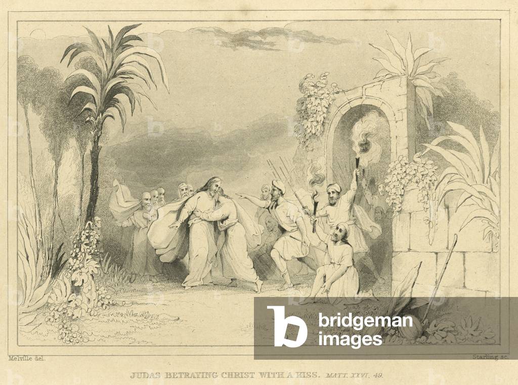 Judas betraying Christ with a kiss, Matthew XXVI, 49 (engraving)
