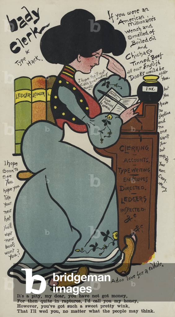 Lady Clerk and Type Hack (colour litho)