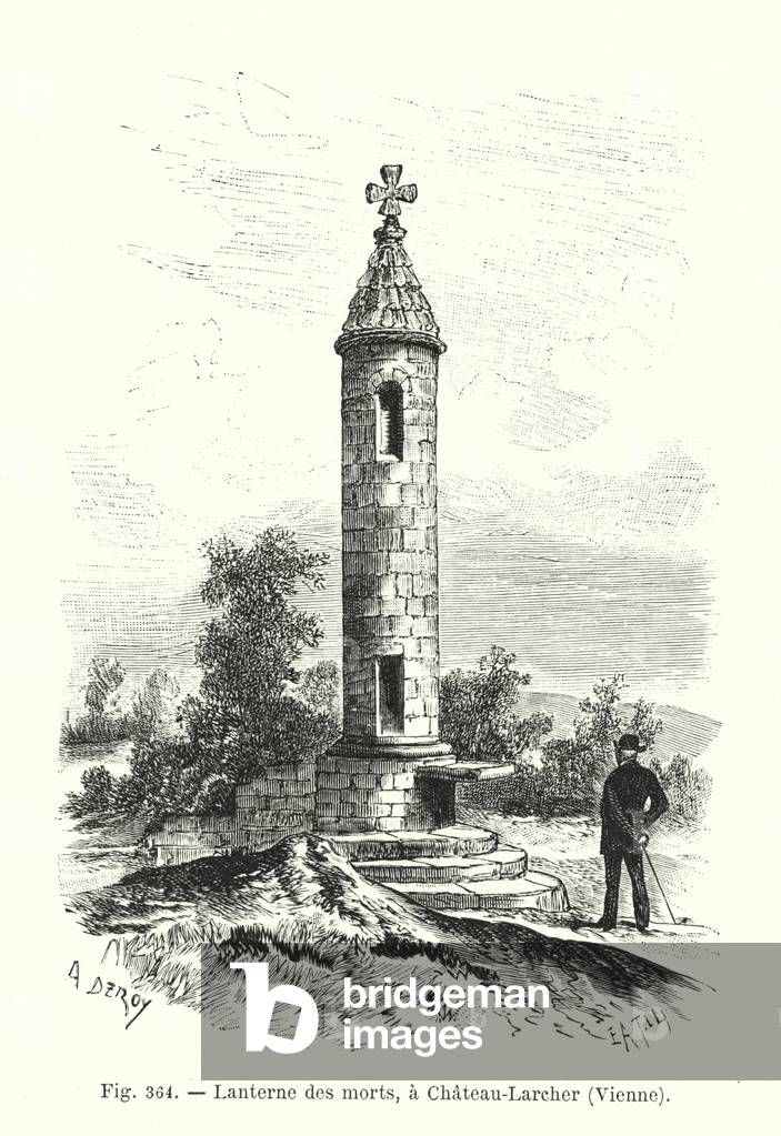 Lanterne des morts, a Chateau-Larcher, Vienne (engraving)