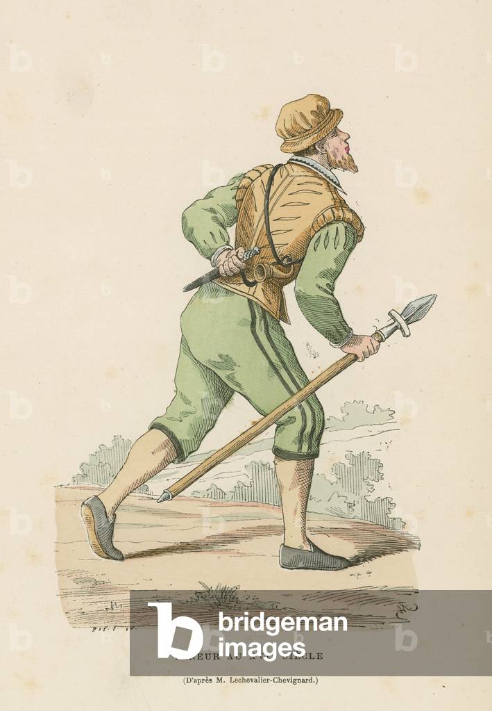 Huntsman, 16th Century (coloured engraving)