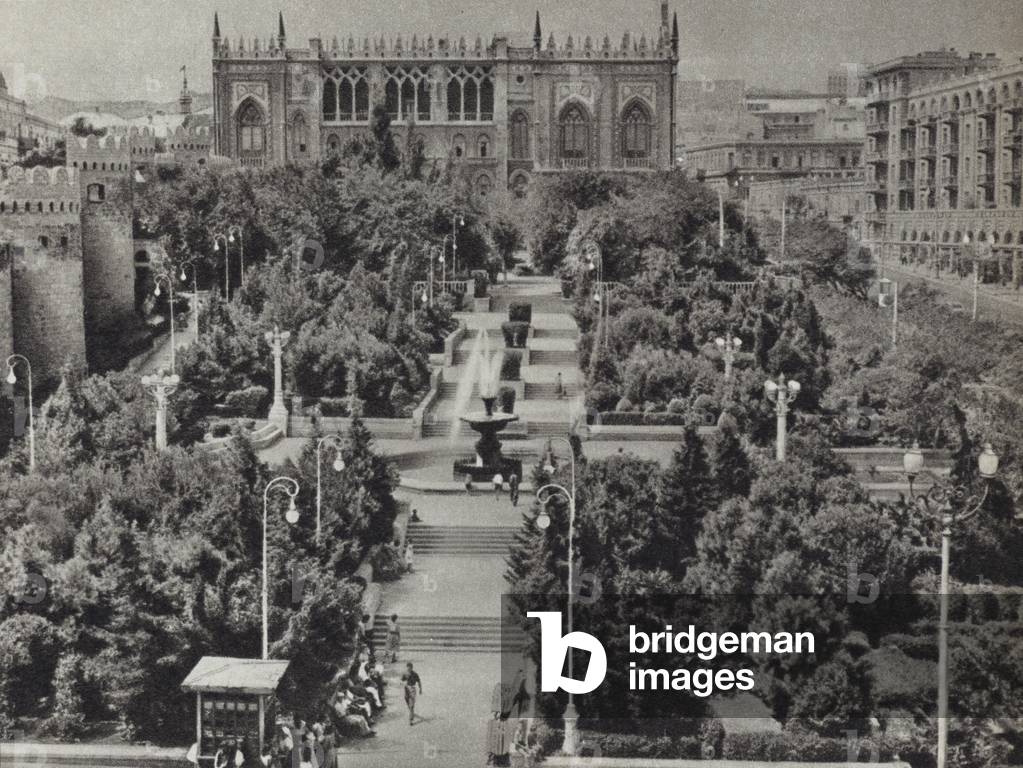 USSR circa 1960: Baku, capital of Azerbaijan (b/w photo)