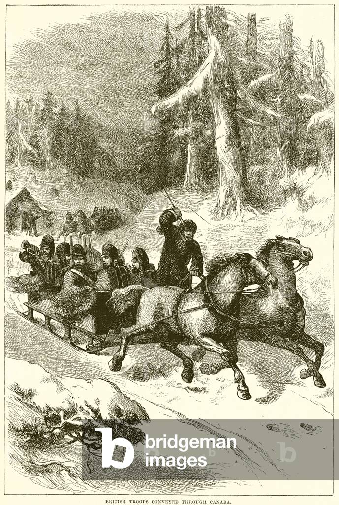 British troops conveyed through Canada (engraving)