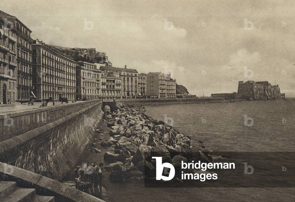 Naples: Via Caracciolo E Castello Dell'ovo (b/w photo)