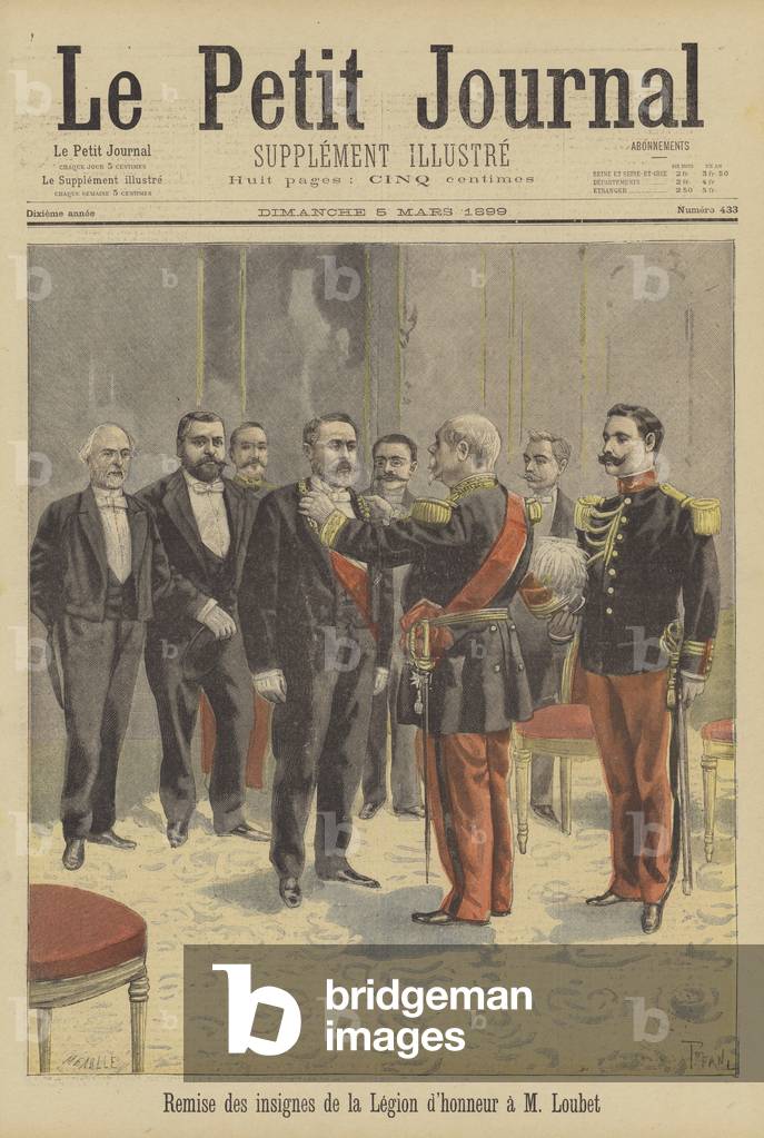 President Loubet of France being presented with the insignia of the Legion d'Honneur (colour litho)