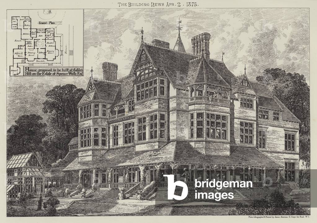 House proposed to be built at Golder's Hill on the Estate of Spencer Wells, Esquire (engraving)