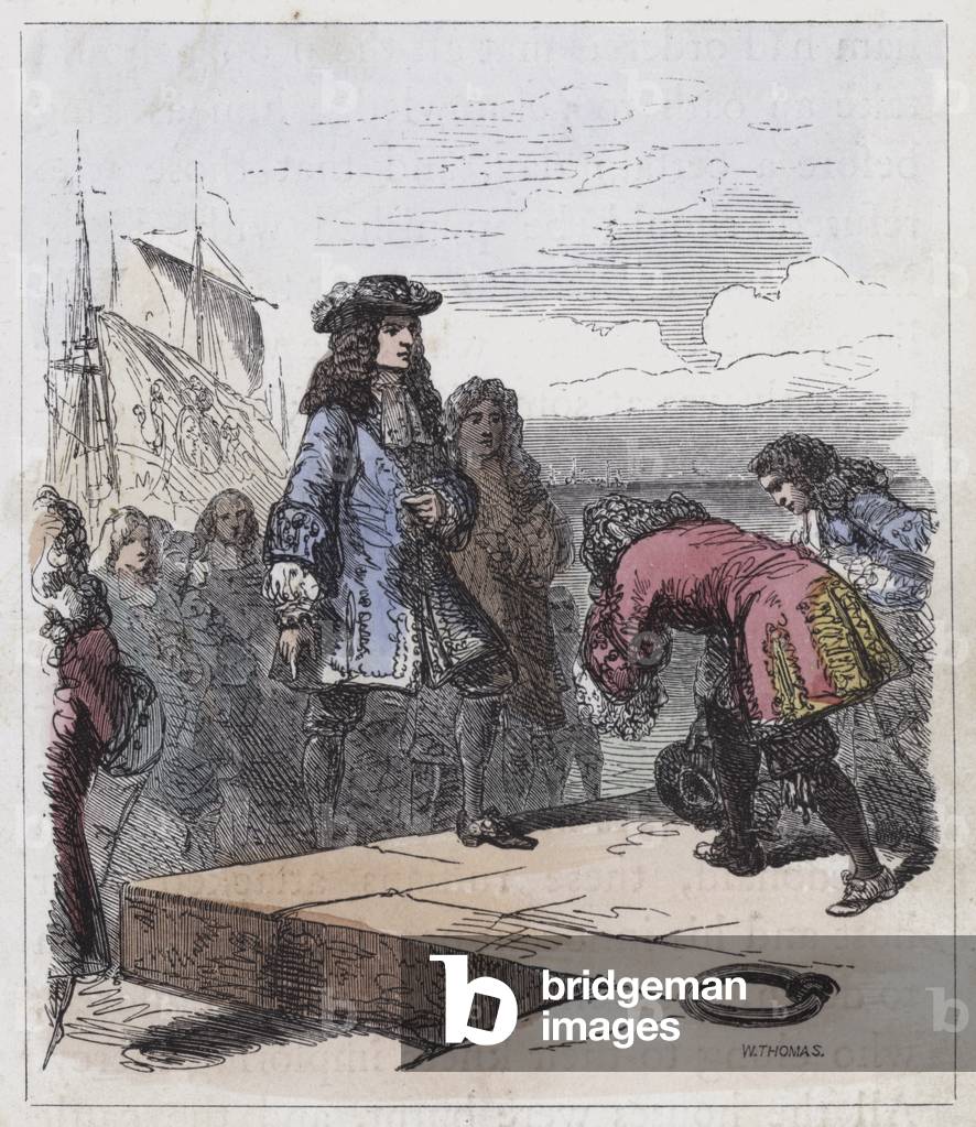 William of Orange landing at Torbay (coloured engraving)
