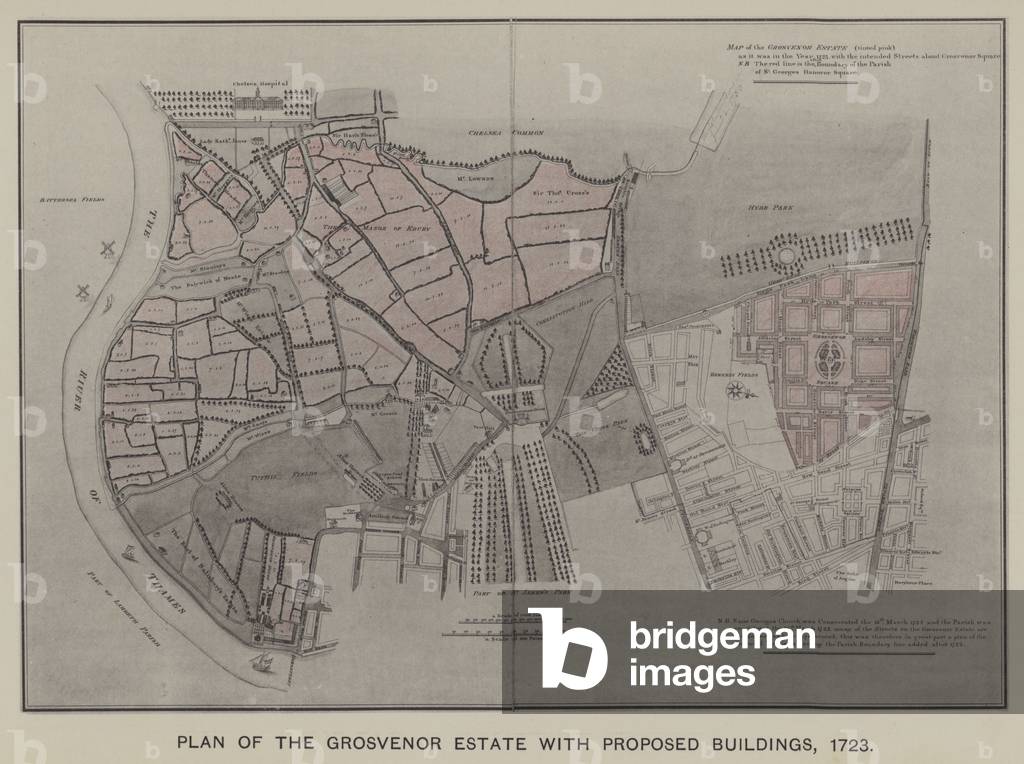 Plan of the Grosvenor Estate with Proposed Buildings, 1723 (engraving)