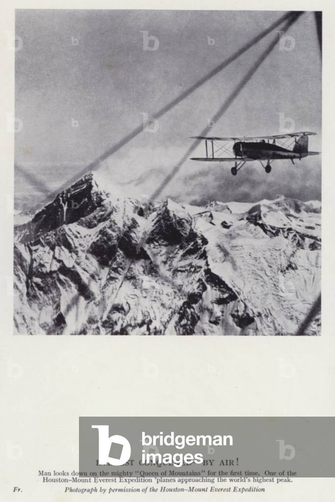 Everest conquered, by air! (b/w photo)