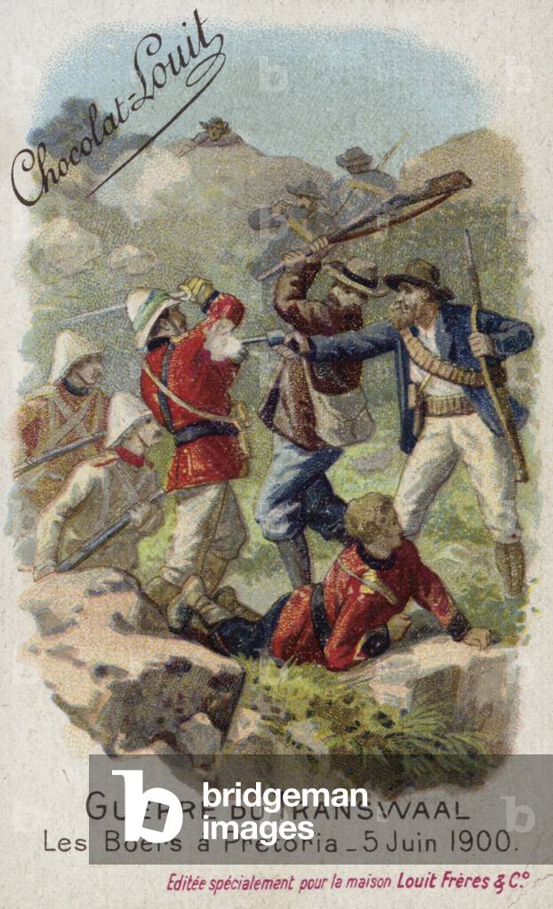 British troops and Boers fighting at Pretoria, 5 June 1900 (chromolitho)