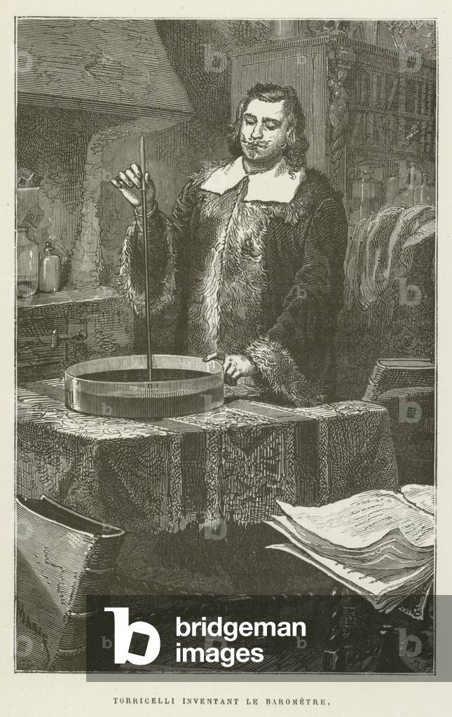 Torricelli Inventant le Barometre (engraving)