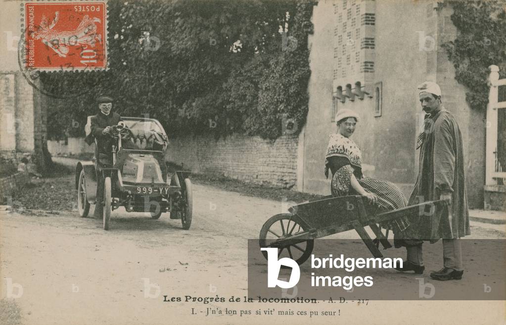 'The Progress of Locomotion', postcard sent in 1913 (b/w photo) 