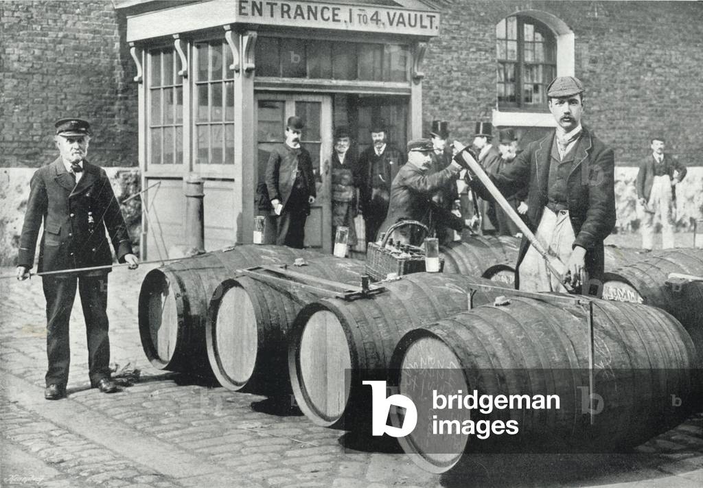 The London Docks, the Gaugers at Work (b/w photo)
