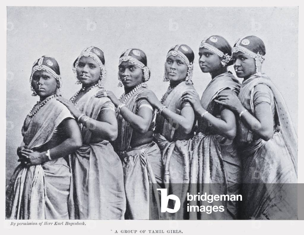 A Group of Tamil Girls (b/w photo)