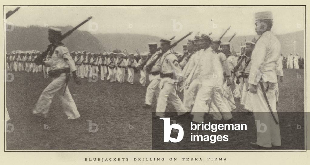 Bluejackets drilling on Terra Firma (b/w photo)