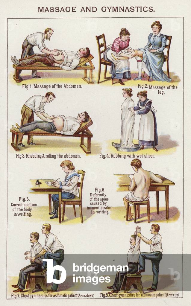 Massage and Gymnastics (colour litho)