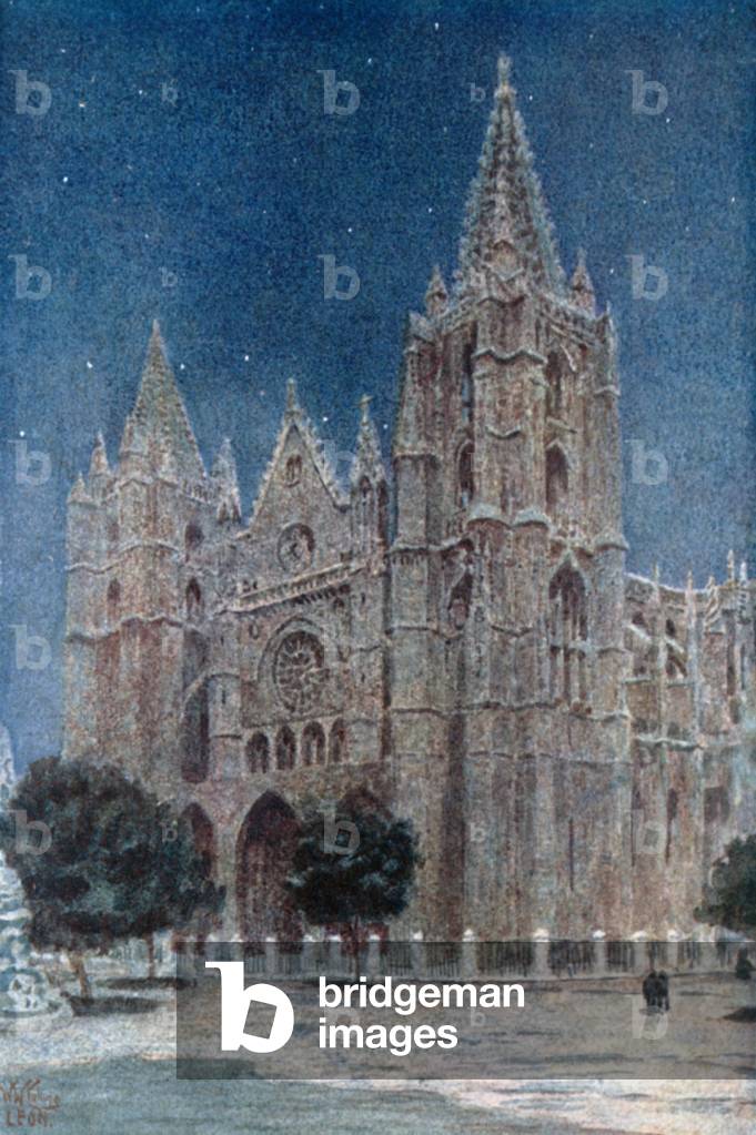 Leon, the Cathedral (colour litho)