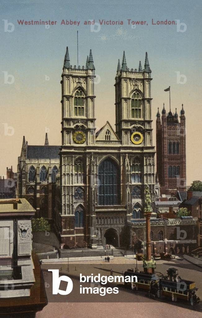 Westminster Abbey and Victoria Tower, London (coloured photo)