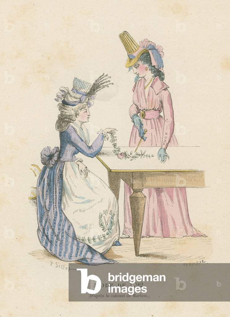 French fashion of 1792 (coloured engraving)