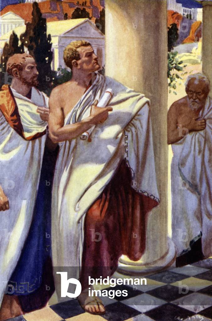 Socrates goes to judgement (colour litho)