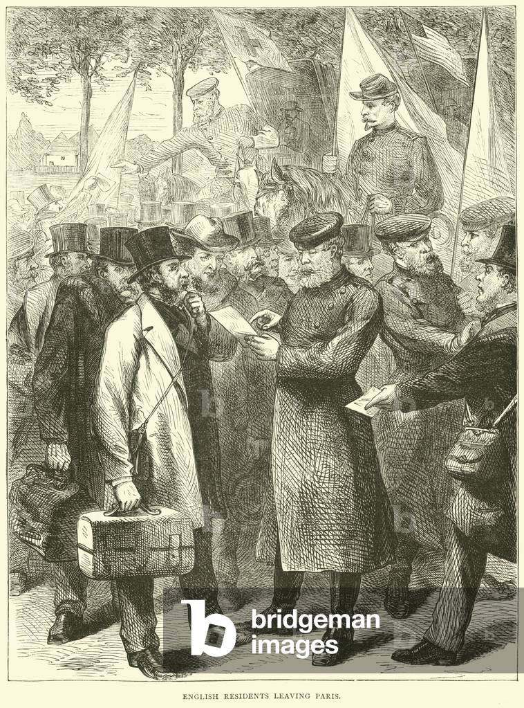 English residents leaving Paris, October 1870 (engraving)
