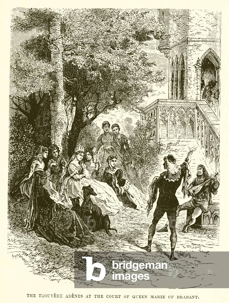 The Trouvere Adenes at the court of queen Marie of Brabant (engraving)