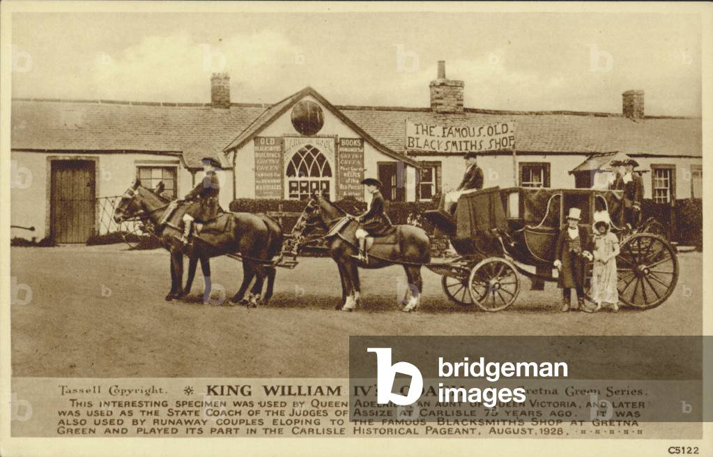 King William IV's coach at Gretna Green, Scotland (b/w photo)