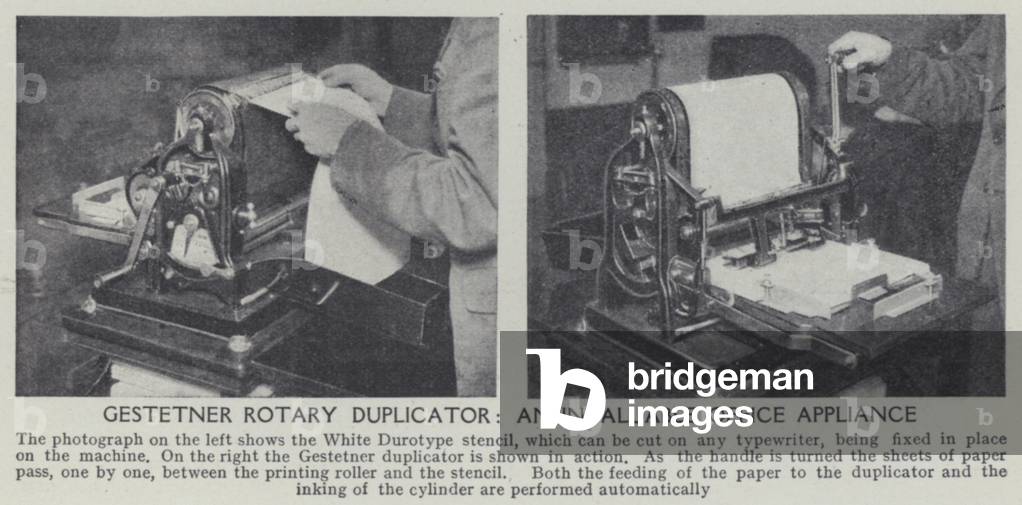 Gestetner rotary duplicator, An invaluable office appliance (b/w photo)