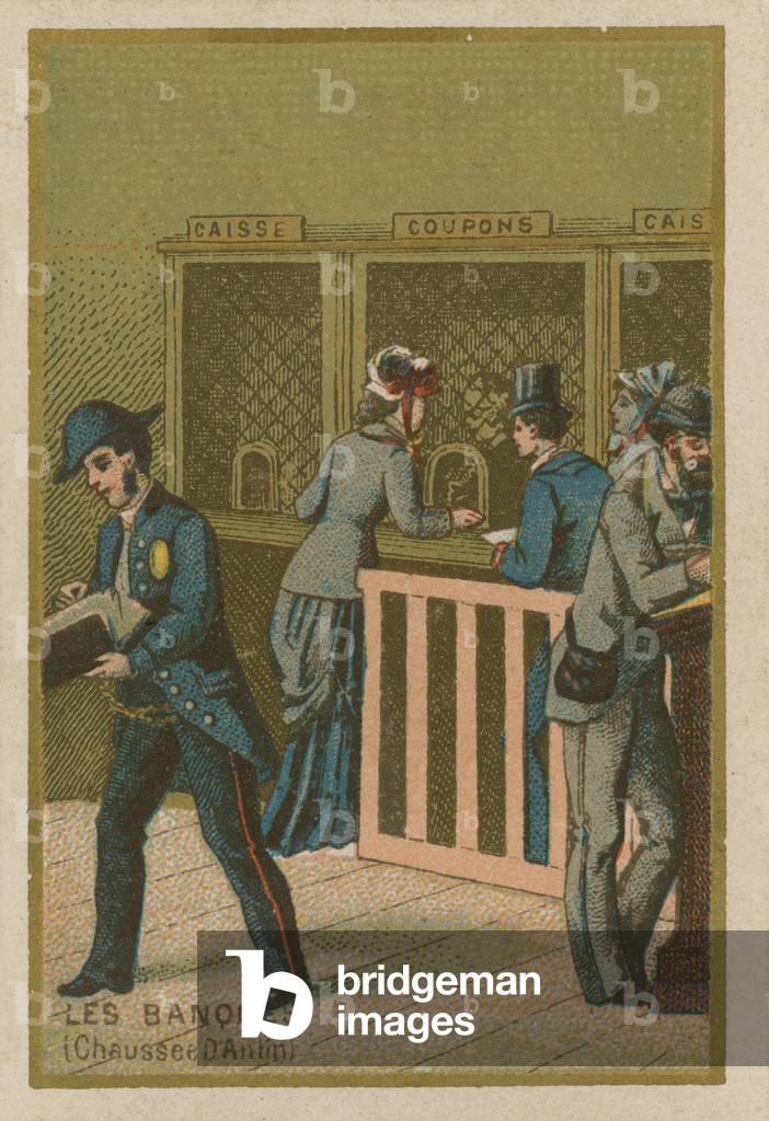 Scene in a bank (chromolitho)