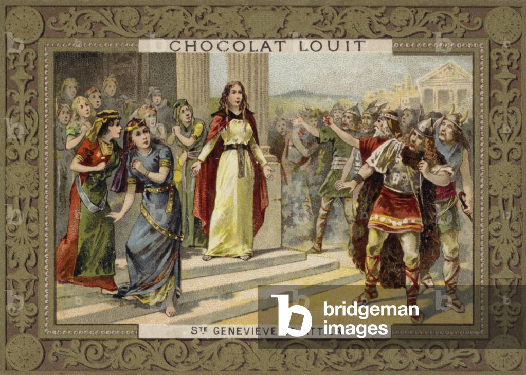 St Genevieve and Attila the Hun (chromolitho)