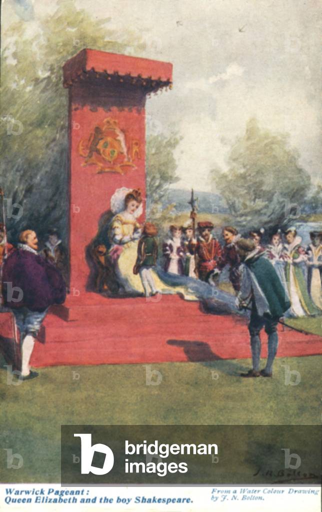 Queen Elizabeth and the boy Shakespeare (colour litho)