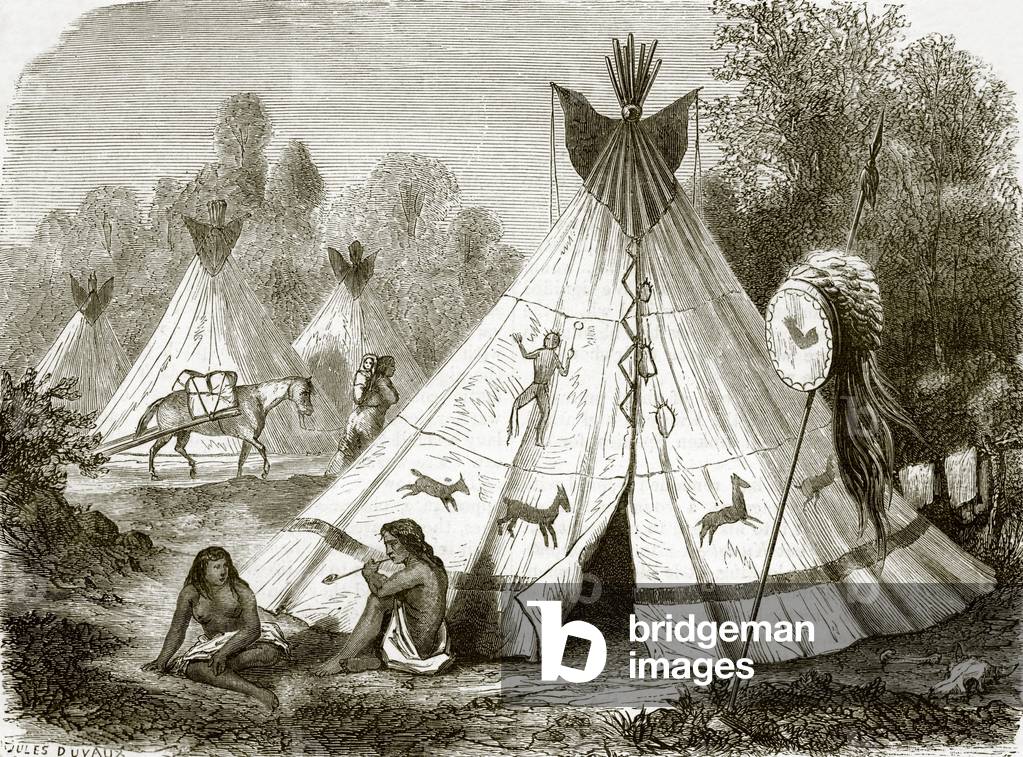 "Lager der Comanche-Indianer" von English School, b/w