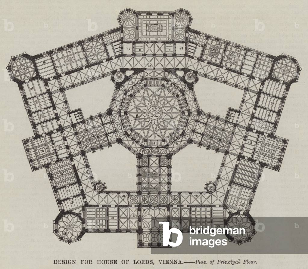 Design for House of Lords, Vienna, Plan of Principal Floor (engraving)
