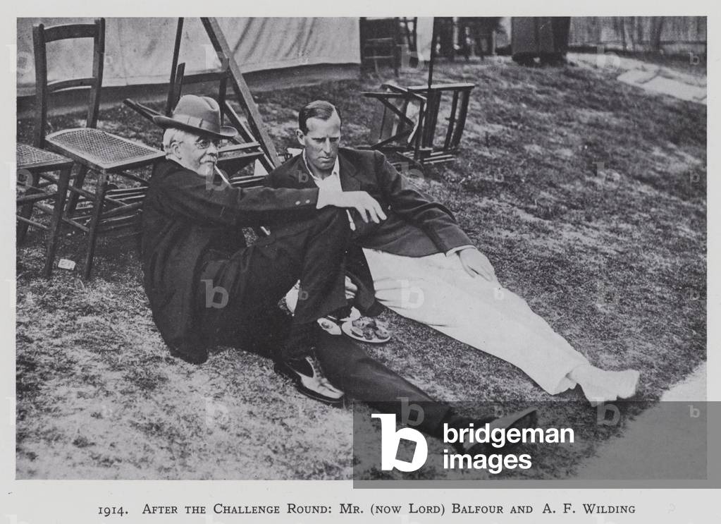 1914, After the Challenge Round, Mr (now Lord) Balfour and A F Wilding (b/w photo)