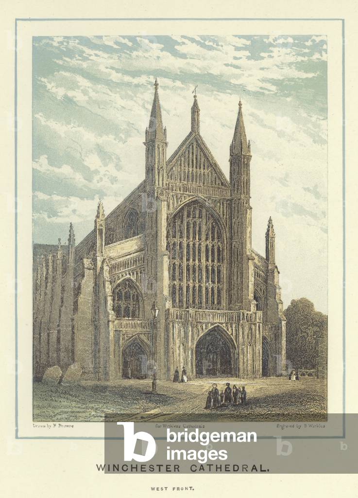Winchester Cathedral, west front (colour litho)