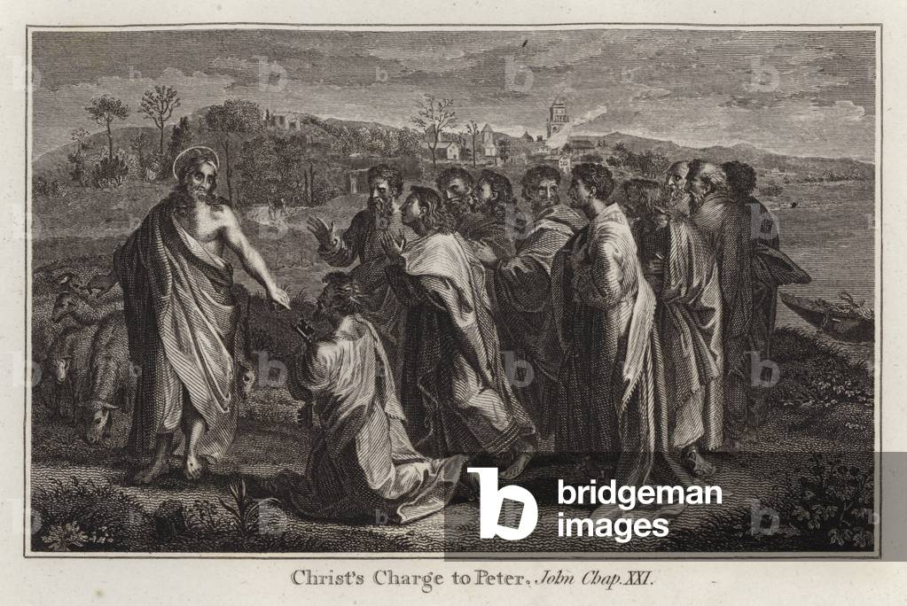Raphael cartoon: Christ's Charge to Peter, John, Chap XXI (engraving)