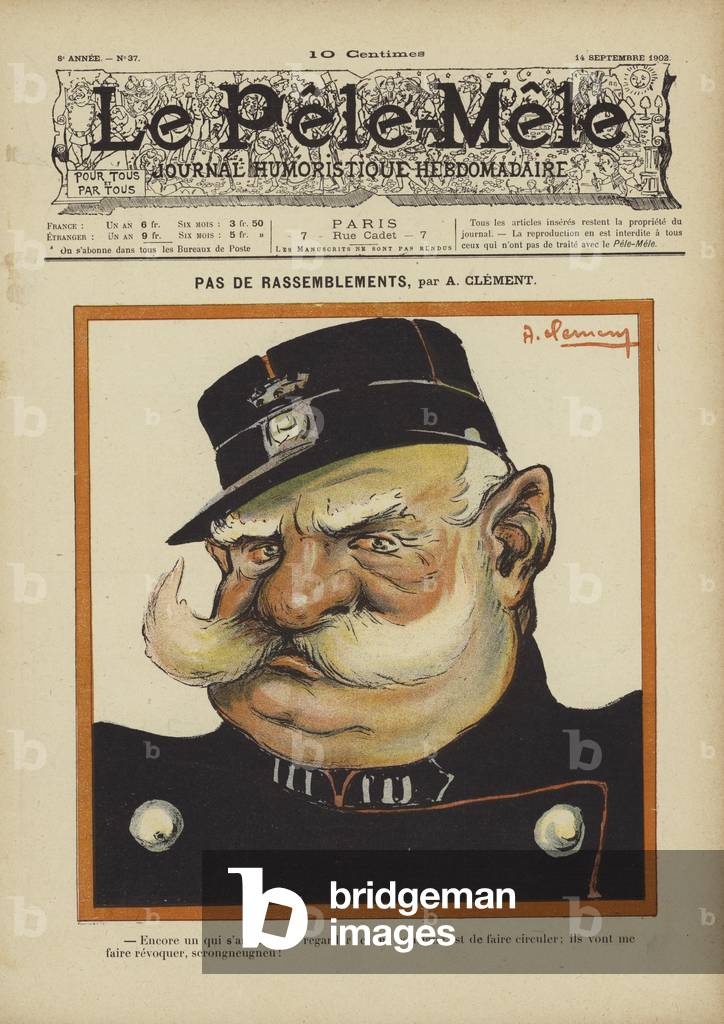 Pas de rassemblements. Illustration for Le Pele-Mele, 1902 (colour litho)