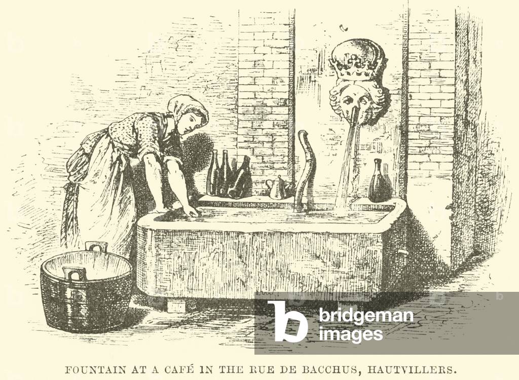 Fountain at a Cafe in the Rue de Bacchus, Hautvillers (engraving)