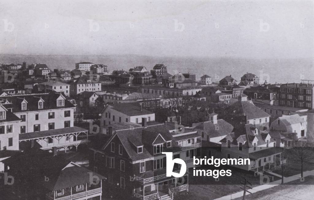 Old Orchard Beach, Maine: The village looking east from Old Orchard House (b/w photo)