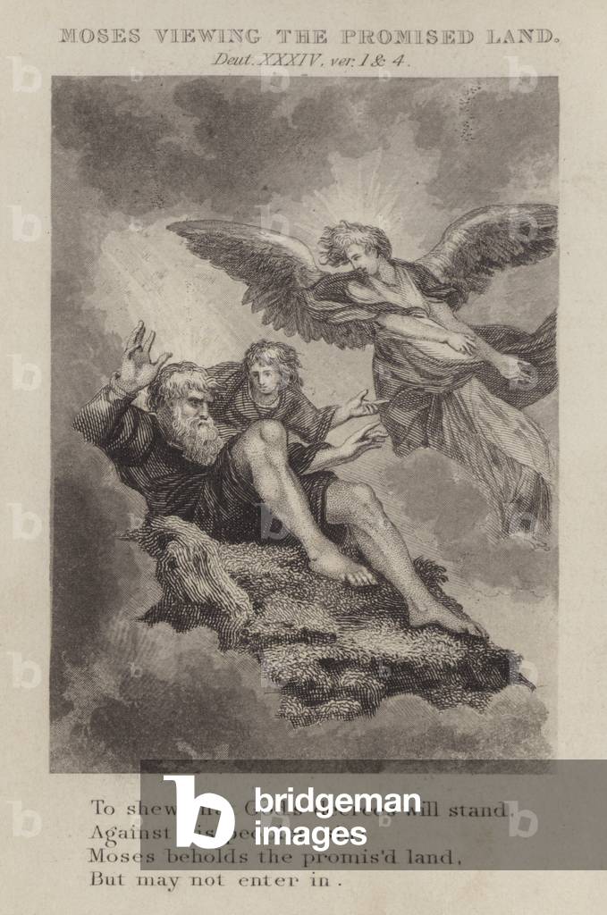 Moses viewing the promised land, Deuteronomy XXXIV, ver 1 and 4 (engraving)