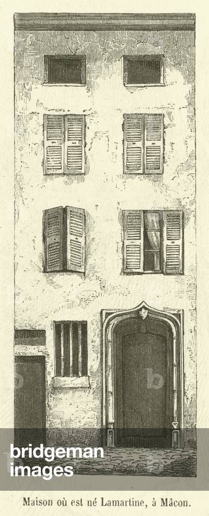 Maison ou est ne Lamartine, a Macon (engraving)